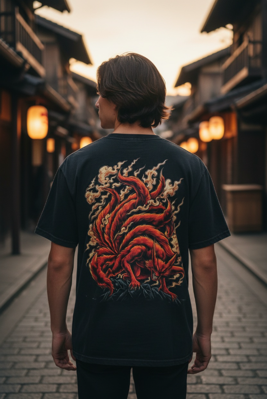 T shirt oversize à manches courtes 100% coton Naruto modèle Kyuuby