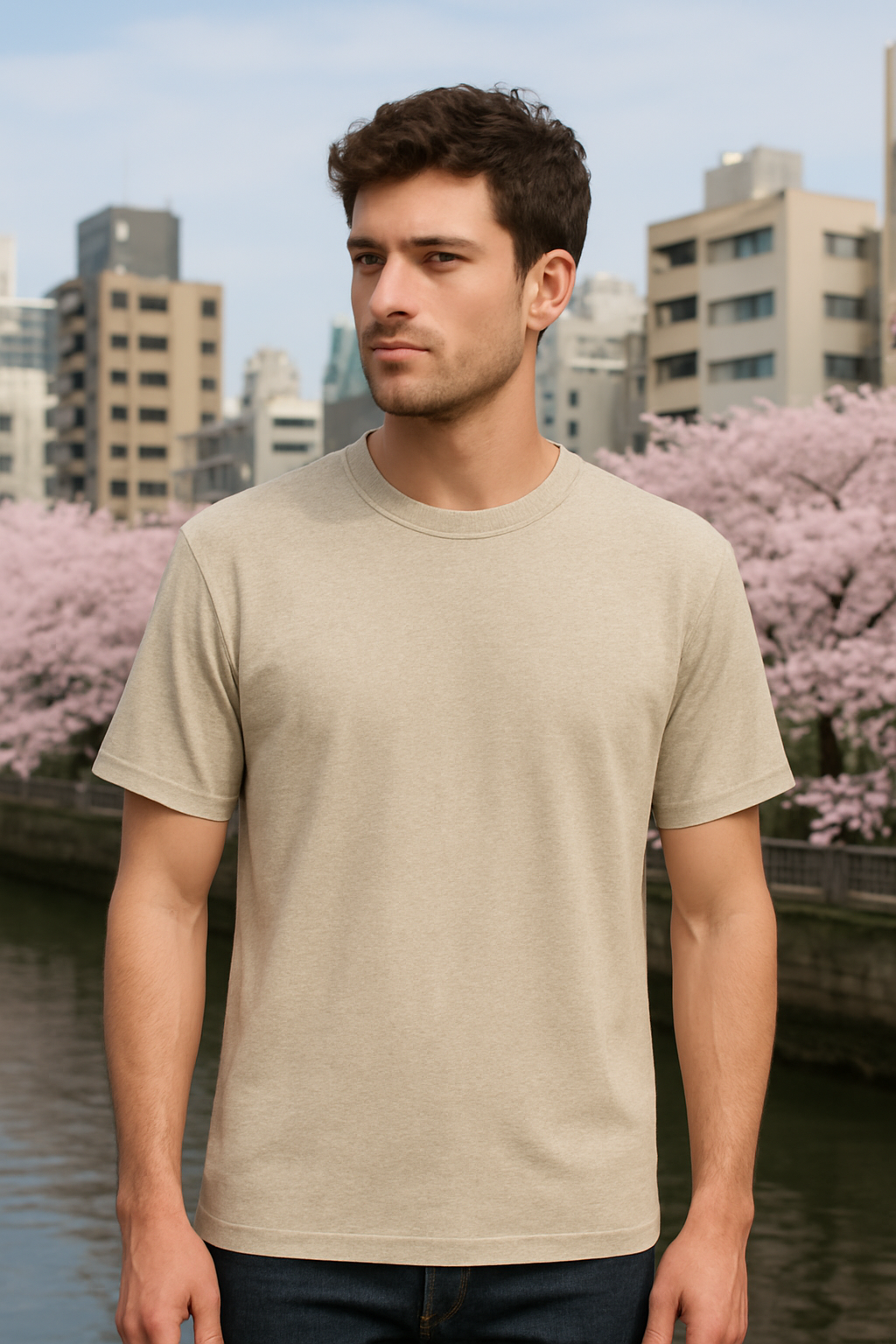 T shirt Beige Crème à manches courtes 100% coton