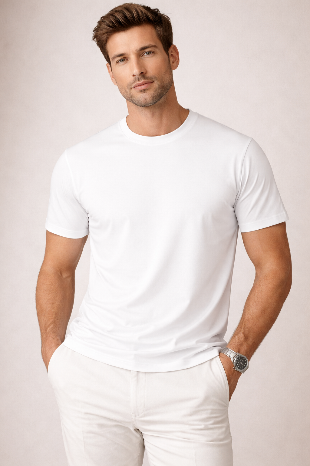 T-shirt blanc à manches courtes 100% coton