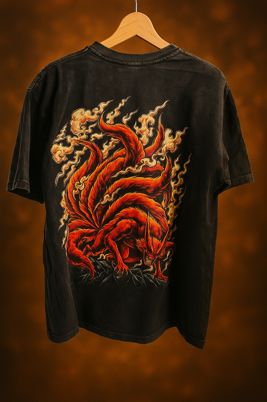 T shirt oversize à manches courtes 100% coton Naruto modèle Kyuuby