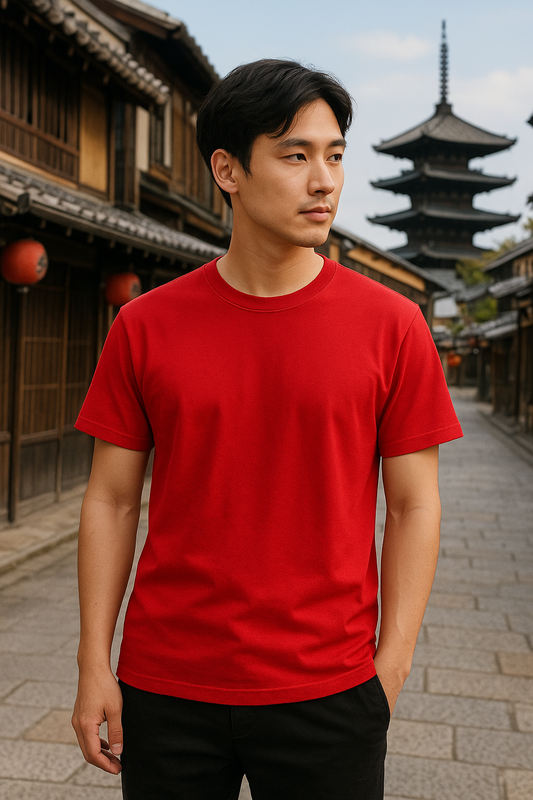 T shirt rouge basique à manches courtes 100% coton